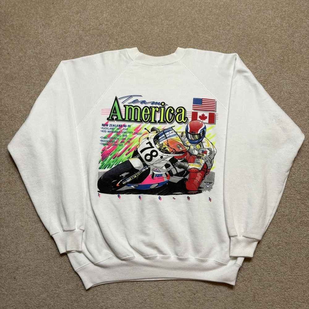 Vtg 90s Yamaha Motorcycles Sweatshirt Mens XL White Team America New Zealand USA